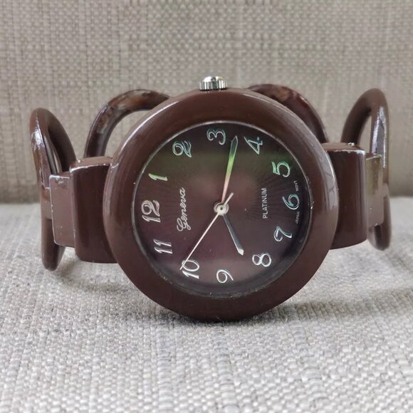 Geneva Accessories - Geneva Women Wristwatch Brown Tone Metal Cuff Band Analog Watch
